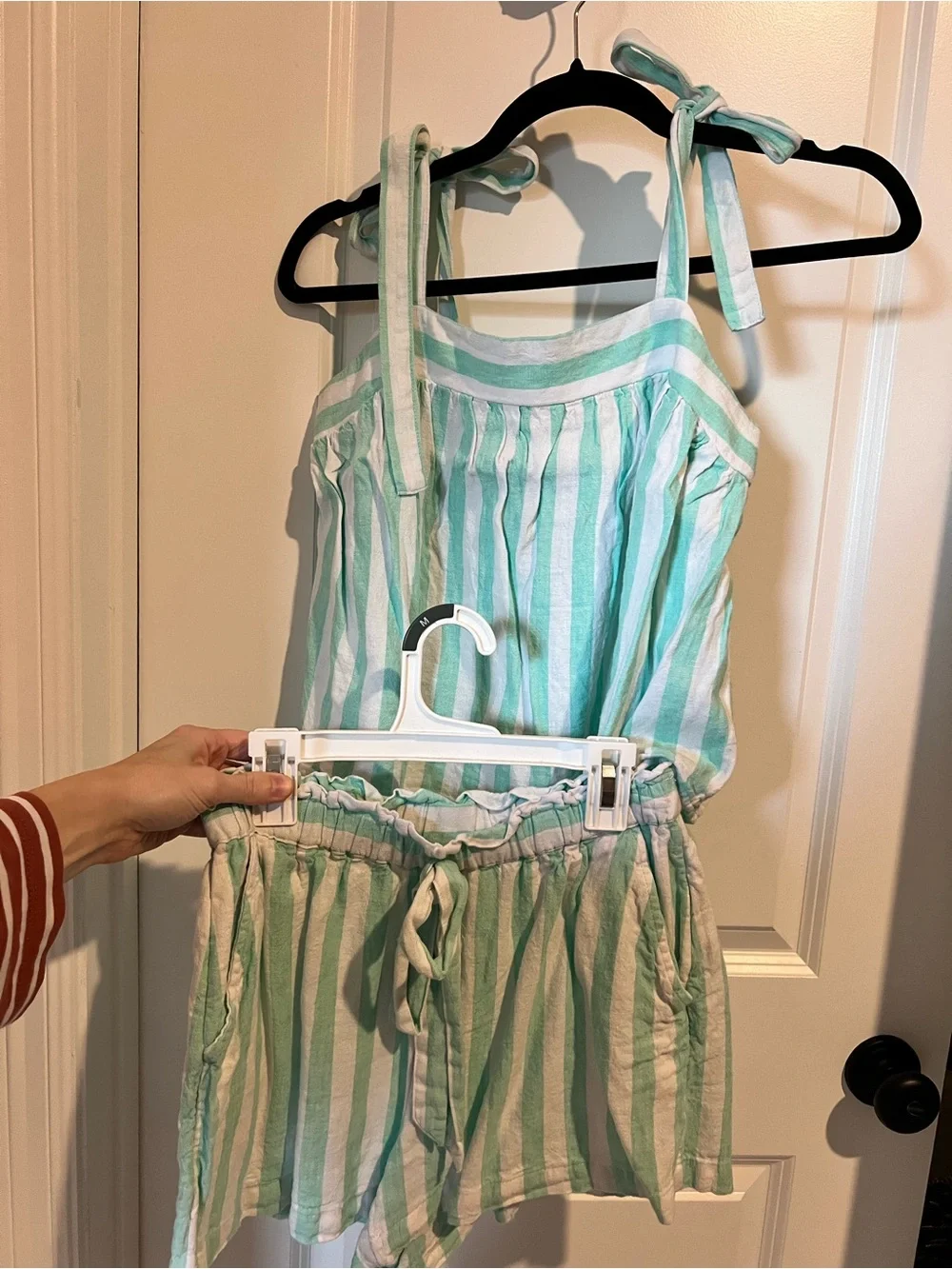 Stoney Clover Lane Mint & White Striped Tie-Shoulder Set